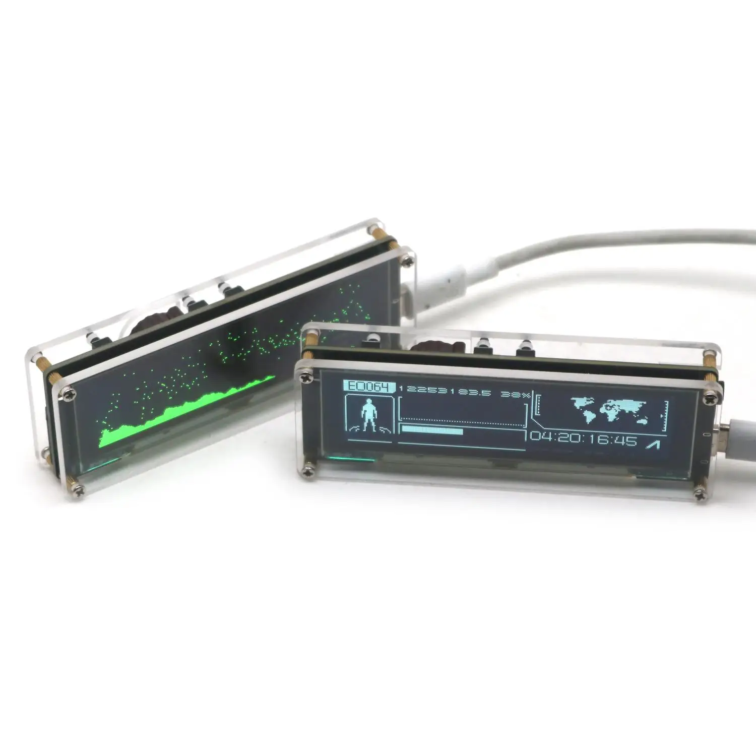 3.12 بوصة شاشة OLED الصوت الموسيقى الطيف واي فاي على مدار الساعة ، عرض المستوى VU متر مع التحكم عن بعد APP لمضخم سيارة تيار مستمر 5 فولت-12 فولت