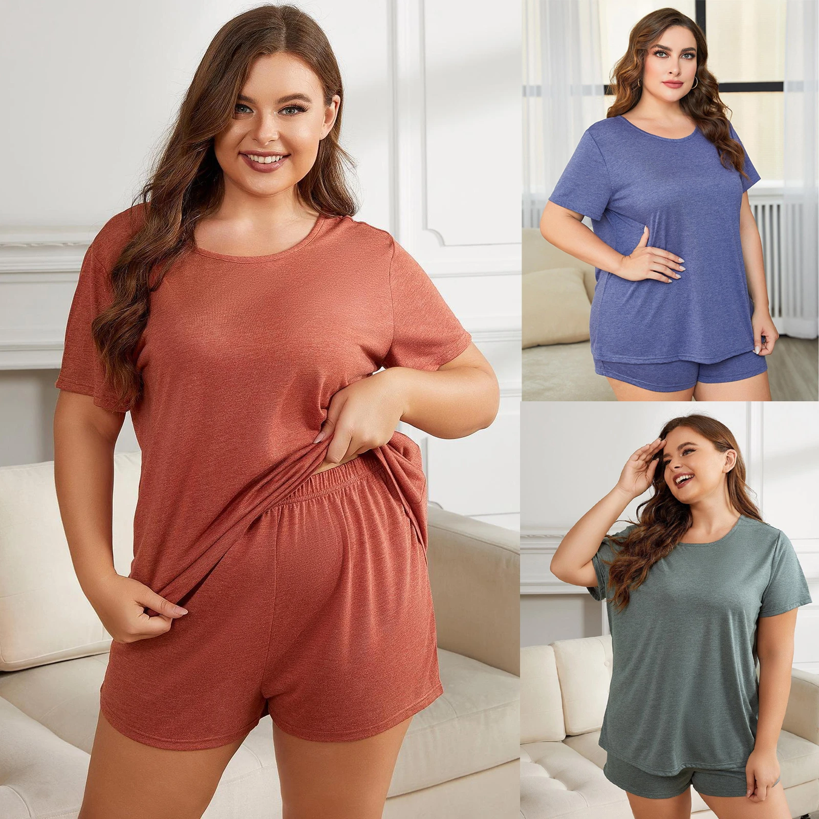 

Plus Size 5XL Female Pajamas Set Sleepwear Summer New Short Sleeve Shorts Homewear Pijamas Loose And Casual Loungewear Nightwear