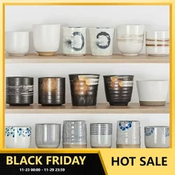 Ceramic and Pottery Tea Cups Japanese Handleless Milk Juice Espresso Coffee Mug Sushi Tea Cups with Pattern