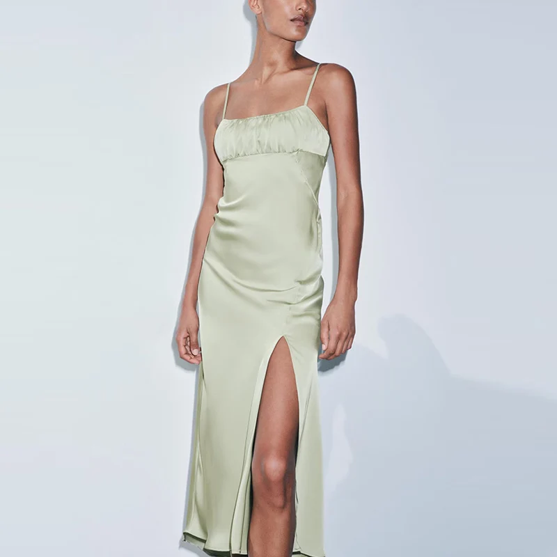 엘리 실크 새틴 느낌 스트랩 드 스프링 썸머 신상 여성 패션 드레스