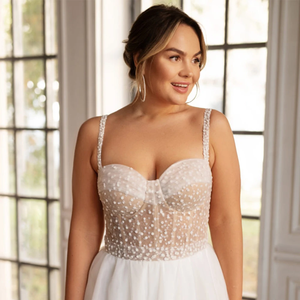 Encantadores vestidos de noiva sem mangas femininos, vestidos de noiva com tule macio, novo trem de varredura, plus size, verão 2024