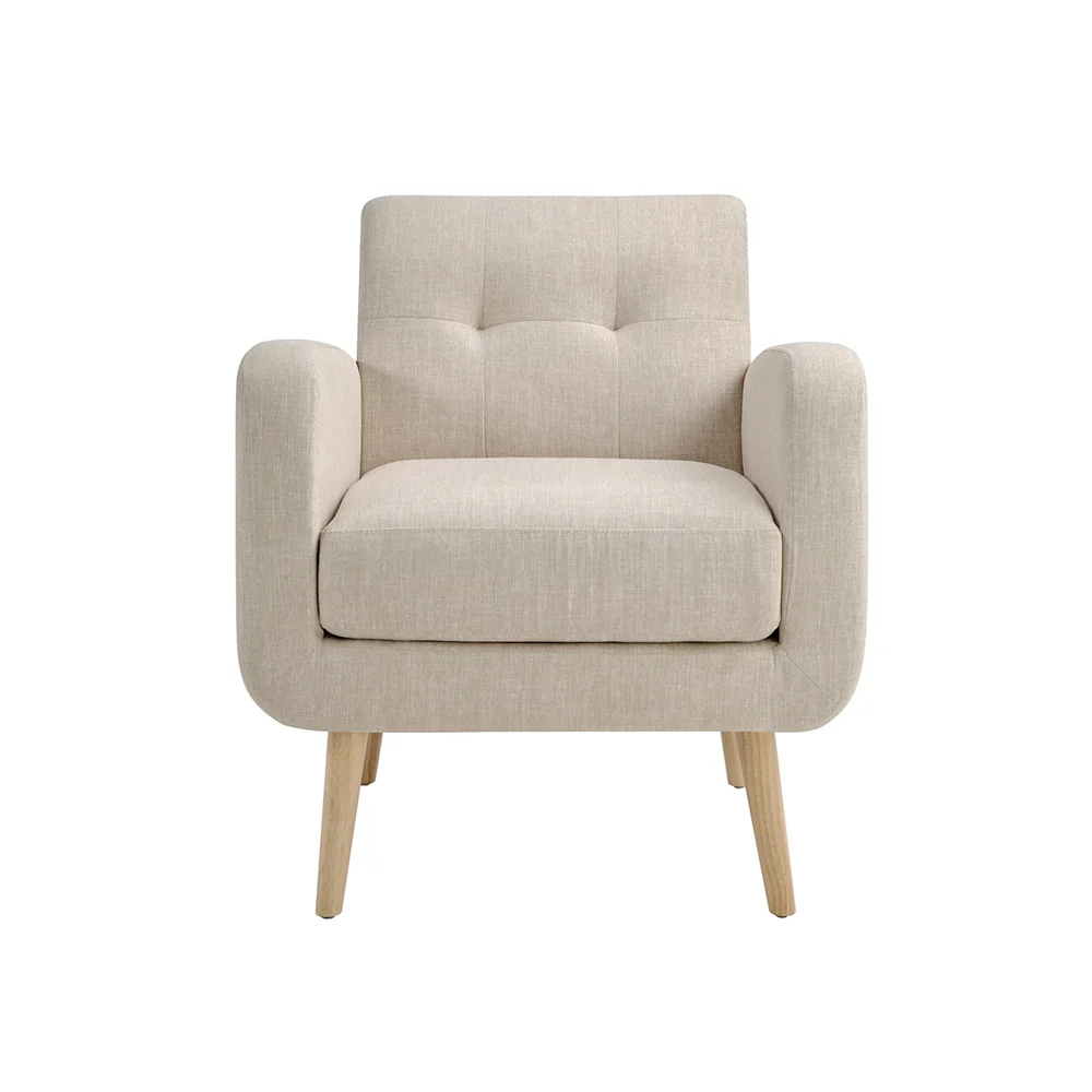 

Mid-Century Modern Fabric Accent Armchair Single Sofa with Rubber Wood Legs for Living Room