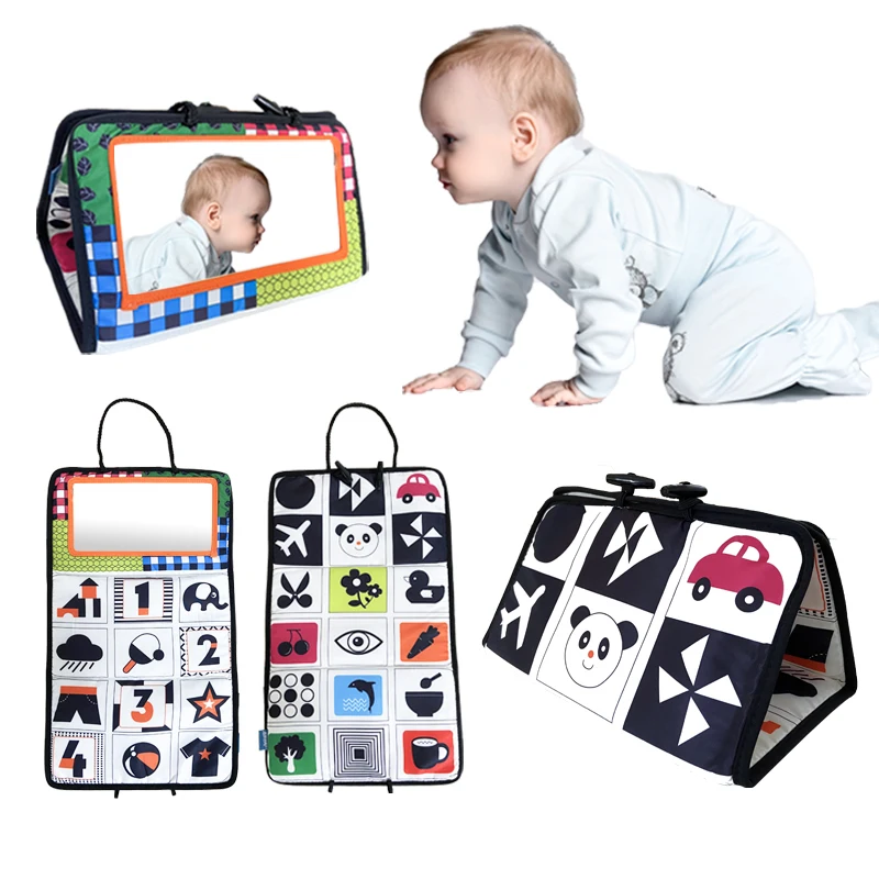 لعبة مرآة لحديثي الولادة باللونين الأبيض والأسود، وقت البطن للأطفال، لعبة نشاط الزحف الحسي عالية التباين #1