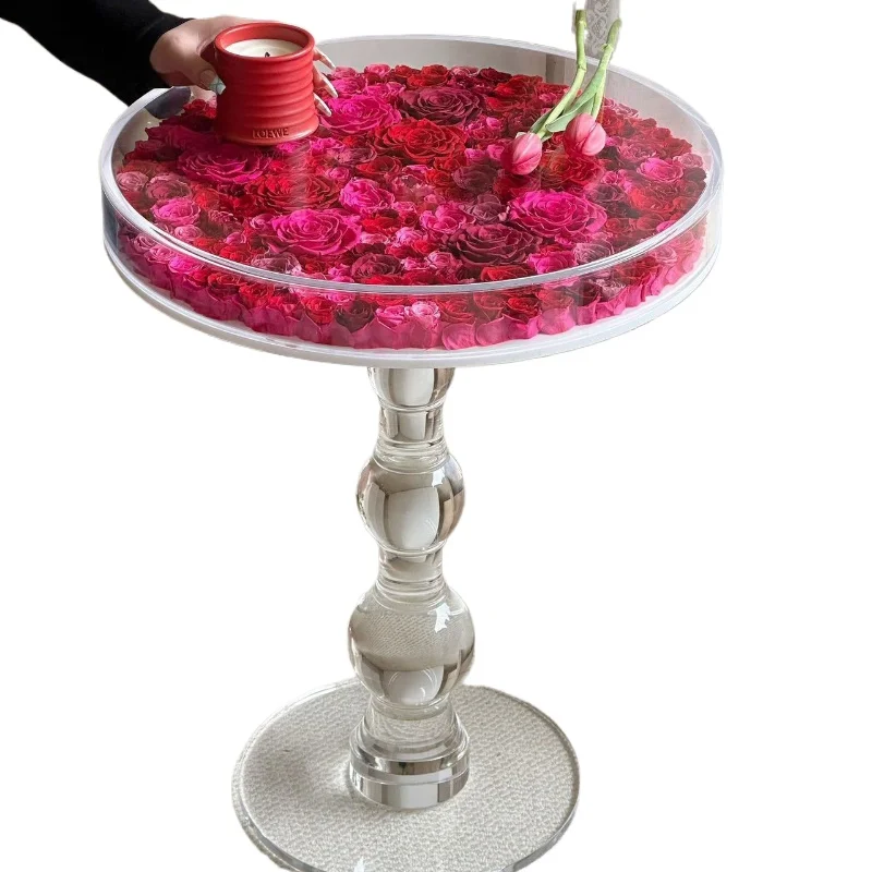 Internet celebrity light luxury creative home immortal flower red rose bedside table high transparent acrylic coffee table