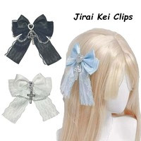 Jirai Kei Fashion Hair Clip for Girls Women Harajuku Y2K Black White Hairpins Lolita Style Cute Bow Clips Hair Accessories