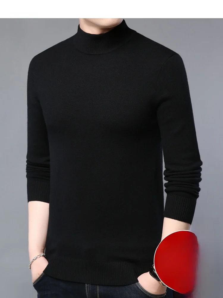 

Осень-зима Thiened Pure Color Мужской вязаный свитер свободного покроя Mid-Ne f High Ne Casual Sle Long Sve Top