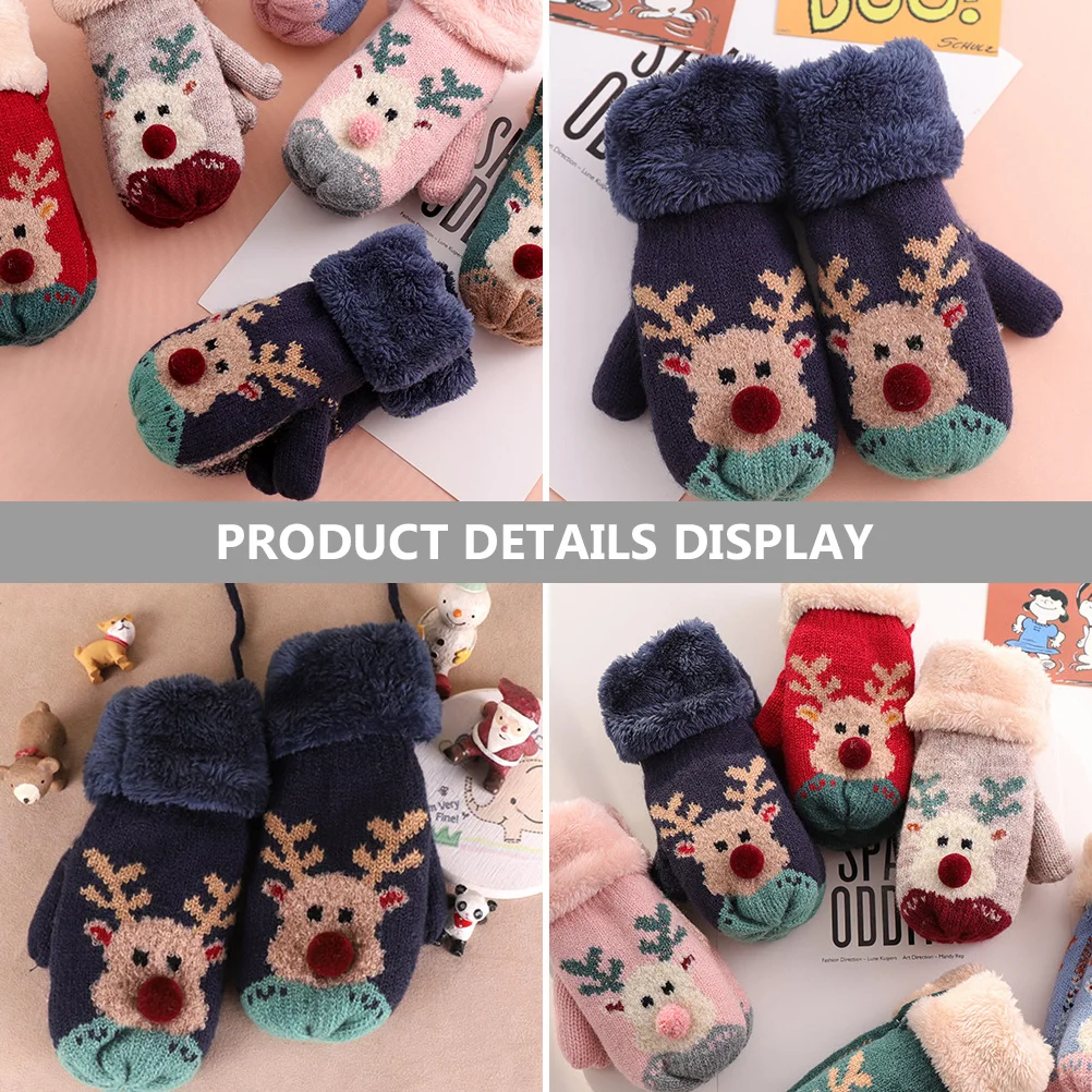 

1 пара рождественских вязаных перчаток, теплые утепленные варежки, стильный дизайн с подвеской на шею, детские зимние защитные вязаные варежки