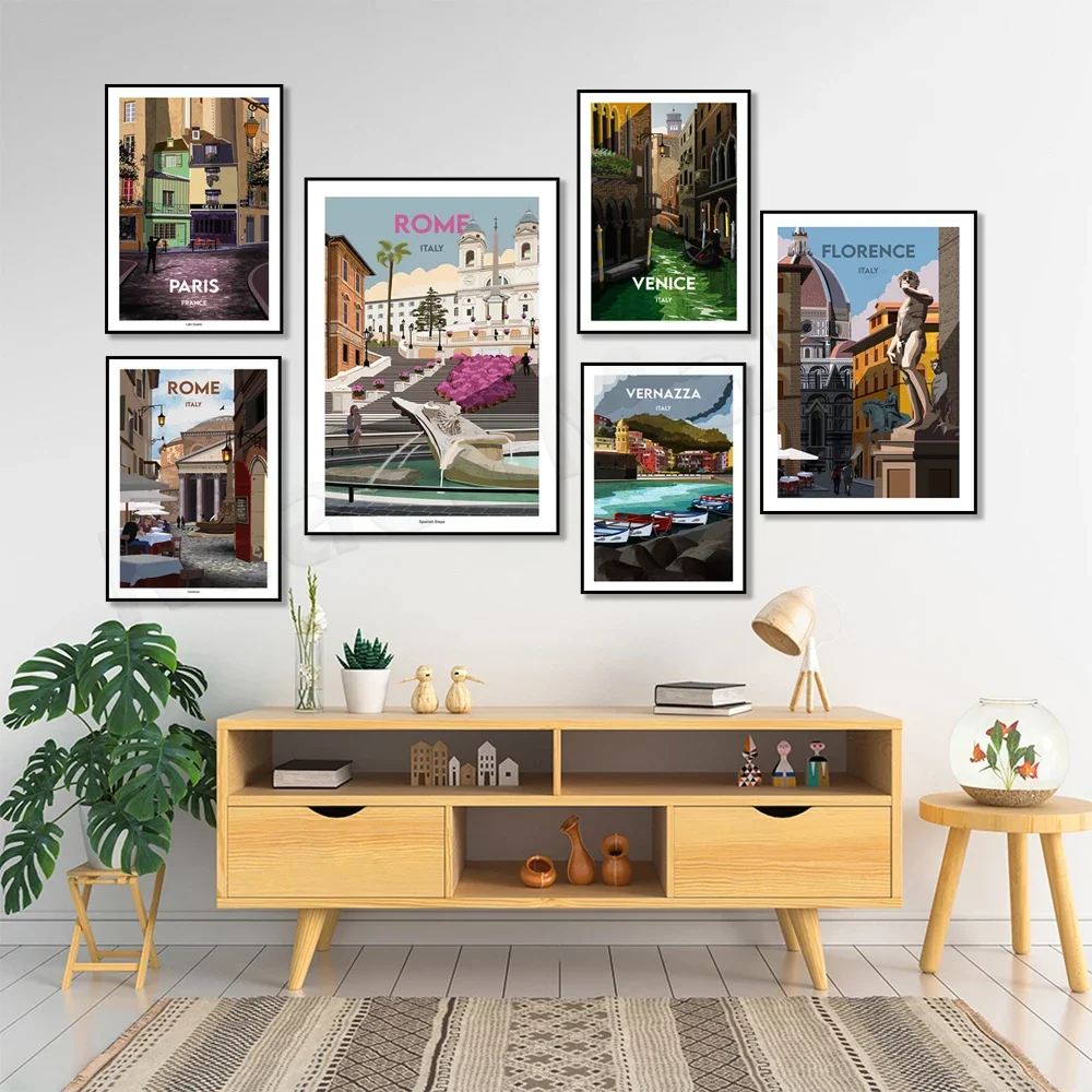 Paris Luxembourg, Paris Latin Quarter, Strasbourg Alsace France, Italy Cinque Terre Vernazza, Venice, Florence Travel Poster