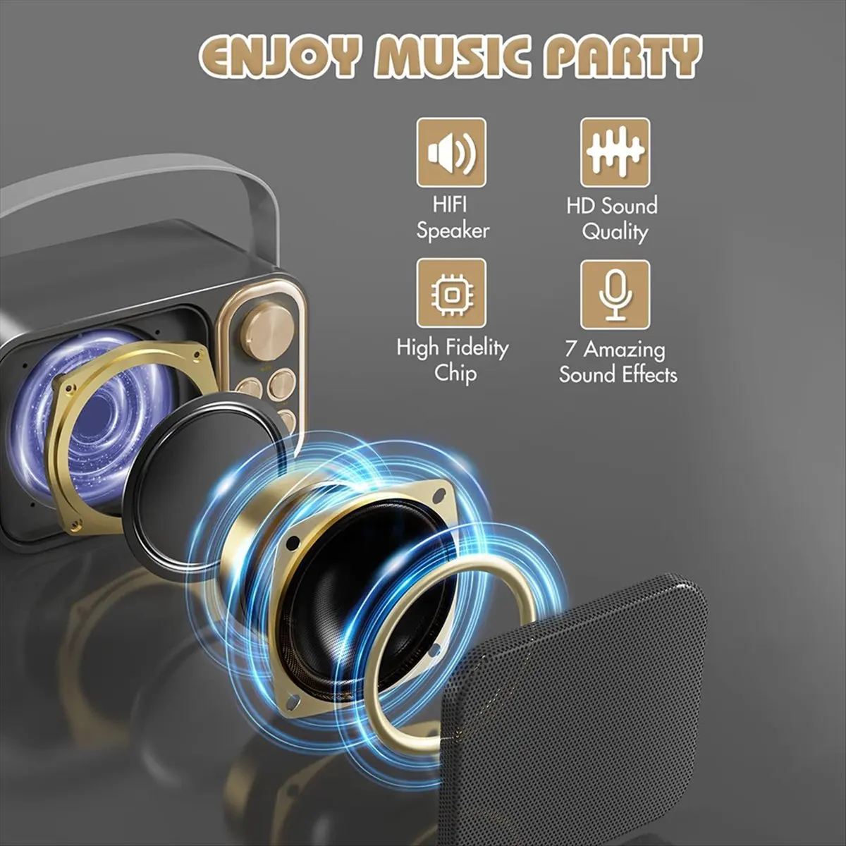 

Portable Karaoke Machine with RGB LED Lights Wireless Microphones HIFI Stereo Surround Voice Effects for Parties