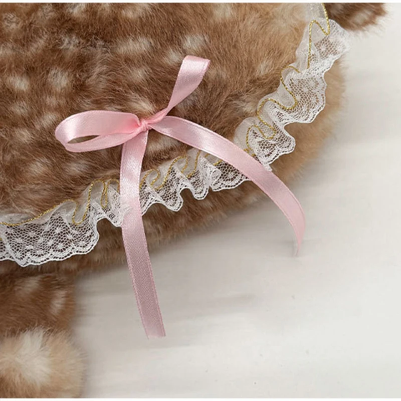 Japanische Hirsch gefleckte Band Plüsch Unterarm Umhängetasche, Mori Girl Elch flauschige Frauen Geldbörse, Winter süße Woodland Fairycore Handtasche – Detail 17