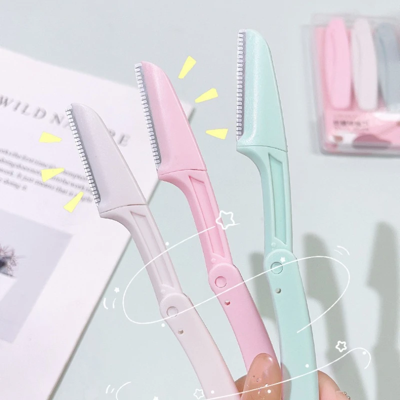 3 Pcs 눈썹 트리머 여성용 얼굴 제모기 여성용 포켓 나이프 눈썹 프로파일러 헤어 리무버 여성용 얼굴 눈썹 모양 면도기
