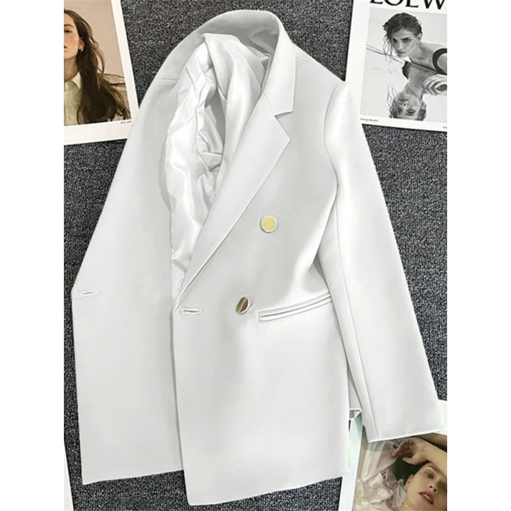 Vrouwen Pak Blazer Elegante Jas 2023 Lente Herfst Mode Koreaanse Blazer Luxe Double Breasted Jas Effen Dames Tops Kleding