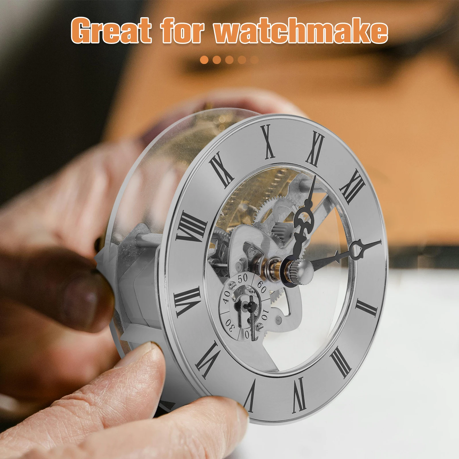 

See Through Movement Transparent Gears Mechanism Parts Wall Repair Clockwork Metal Inlay Design Roman Numerals Silent DIY Craft