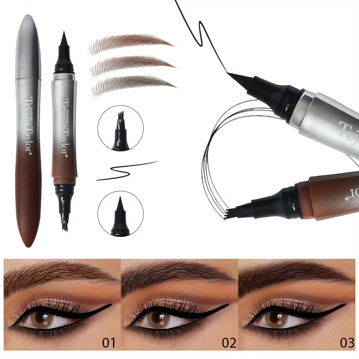 Double-headed four-pronged eyebrow pencil Quick-drying waterproof and sweat-proof wild eyebrow 2in1 eyebrow pencil