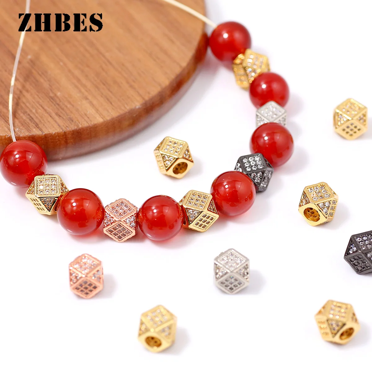 2/6/10pcs 18K Gold Plated Brass Zircon Round Spacer Beads For Jewelry,Metal Bead Separators For Bracelets,DIY Jewelry Making