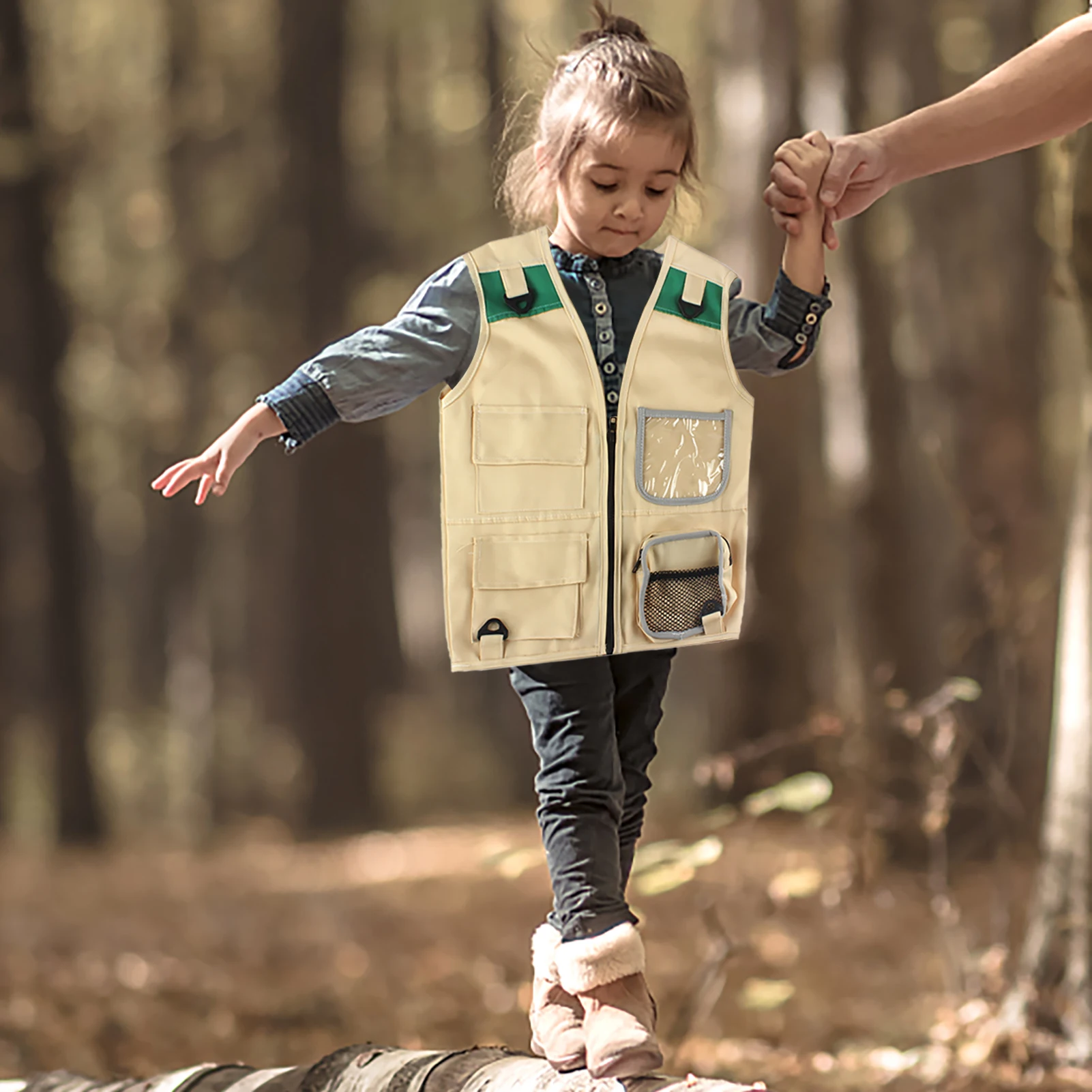 Setelan Rompi dan Topi Kargo Pakaian Berdandan Anak-anak untuk Set Explorer Luar Ruangan dengan Topi Rompi Teropong Anak Kaca Pembesar untuk