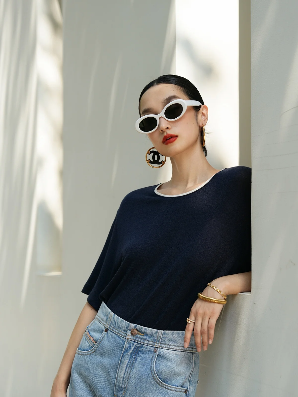 

LemonChen Summer Basic Knitted ort Sve round Ne Pullover Sweat-ng Mixed Wool Blend Splice Creative Commute Sle