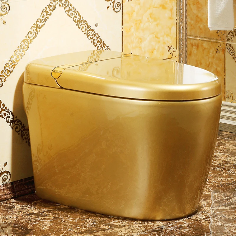 Integrated golden toilet instant heater, no water tank, automatic flip lid flushing, drying, smart toilet