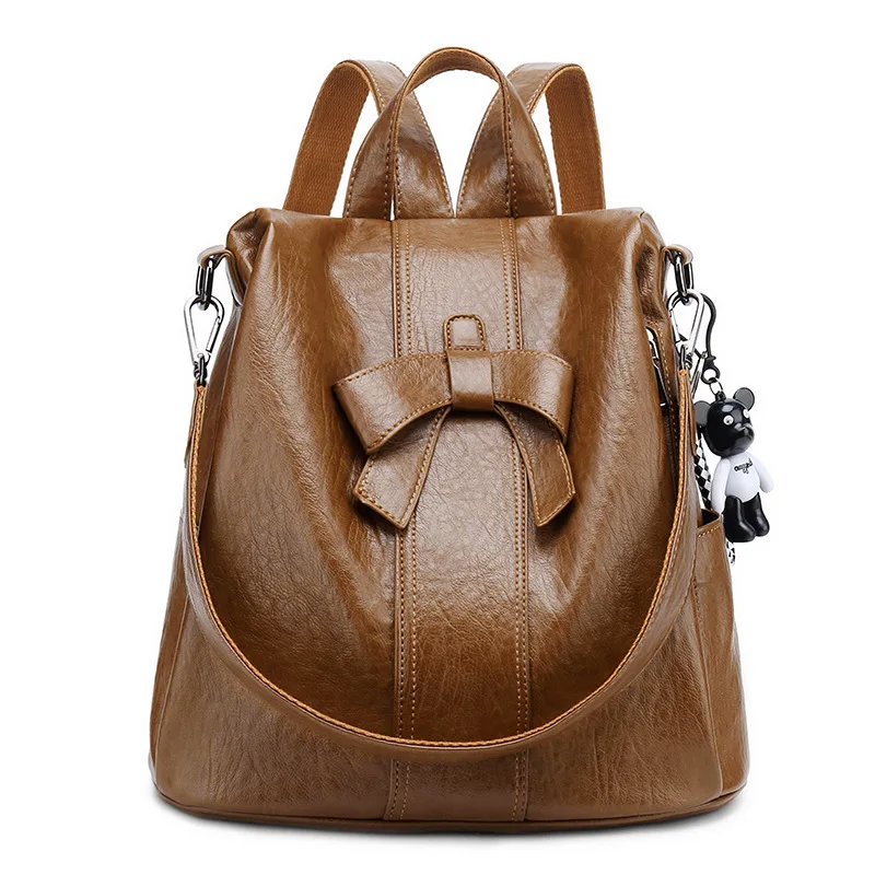 

2024 Trend PU Leather Theft Prevention, Leisure Travel Backpack, Women's Versatile Daily, Trendy Bow, College Style Backpack