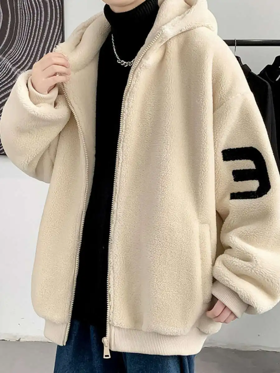 معطف شتوي للرجال من فراء الخروف مع غطاء للرأس من القطن كاجوال طويل بسحاب للإغلاق معطف مملوء بالبوليستر ملون #1