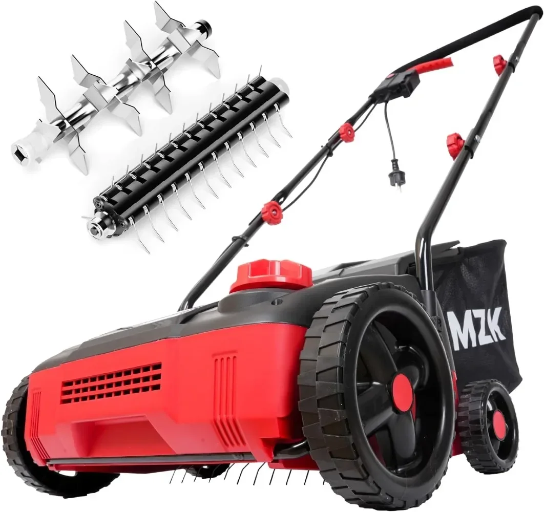 13-inch 12-Amp 2-in-1 Electric Dethatcher and Scarifier W/Removeable 8-Gallon Collection Bag 4-Position Height Adjustment