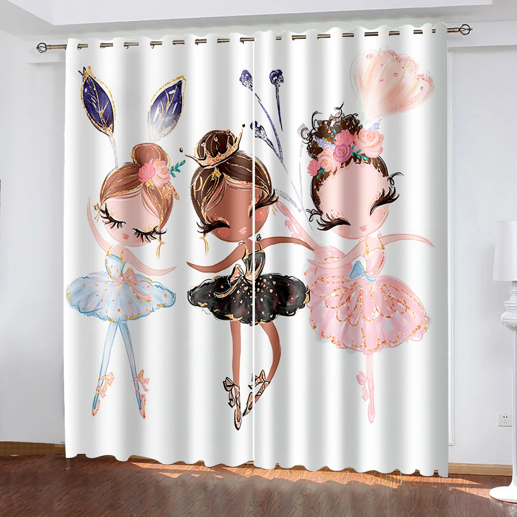 

Cartoon Ballerina Princess Swan Pink Children's Cheap 2 Pieces Thin Curtain for Kid Teenagers Bedroom Living Room Window Decor