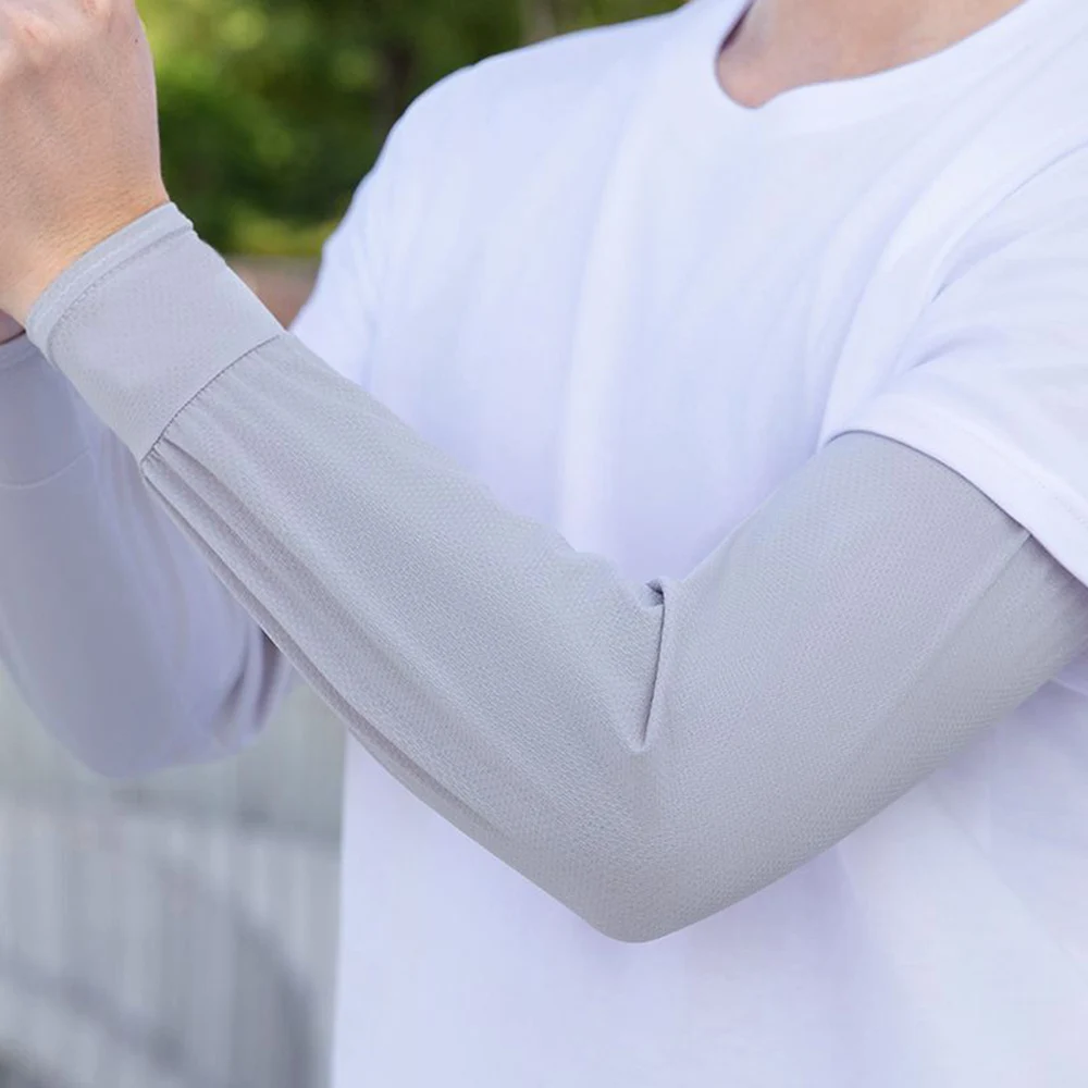 Plus Size Ice Silk Sleeve Men\'s Arm Sleeves Arm Covers Sunscreen Sun Protection Cuffs Cycling Arm Case Breathable Solid Non-slip