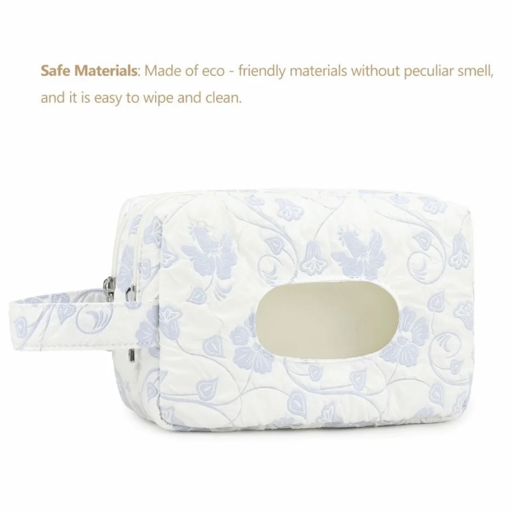 2-in-1 Baby Diapers Storage Pouch Flower Pattern Double Zippers Stroller Storage Bags Portable with Handle Diaper Holder