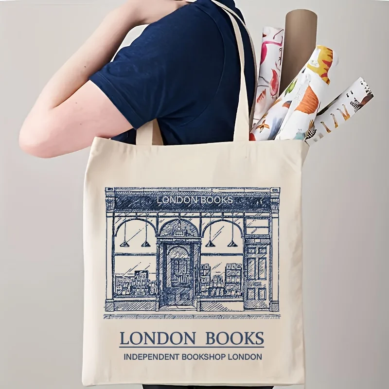 1pc "London Books" Shopping Bag, reusable tote for book lovers, London travel, library visits, a literary British gift. view 2