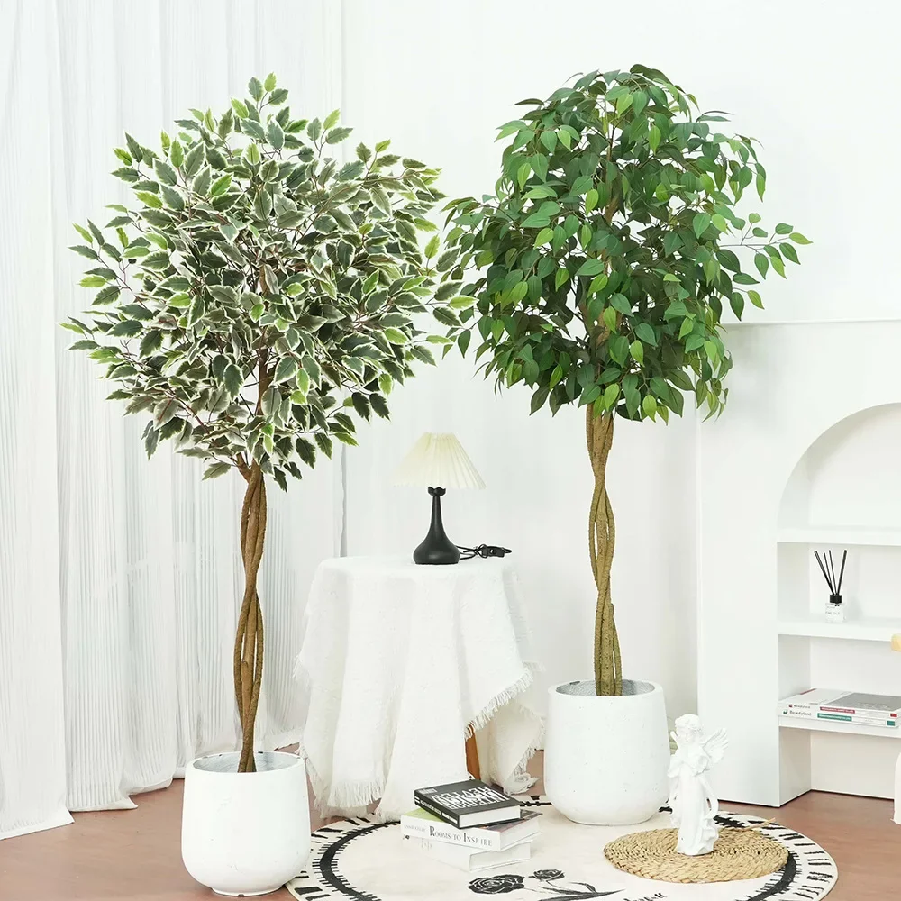 Artificial Plant Banyan Tree Pot Fake Tree Bonsai White Edge Banyan Green Plant Indoor Floor Decoration Room Decoration