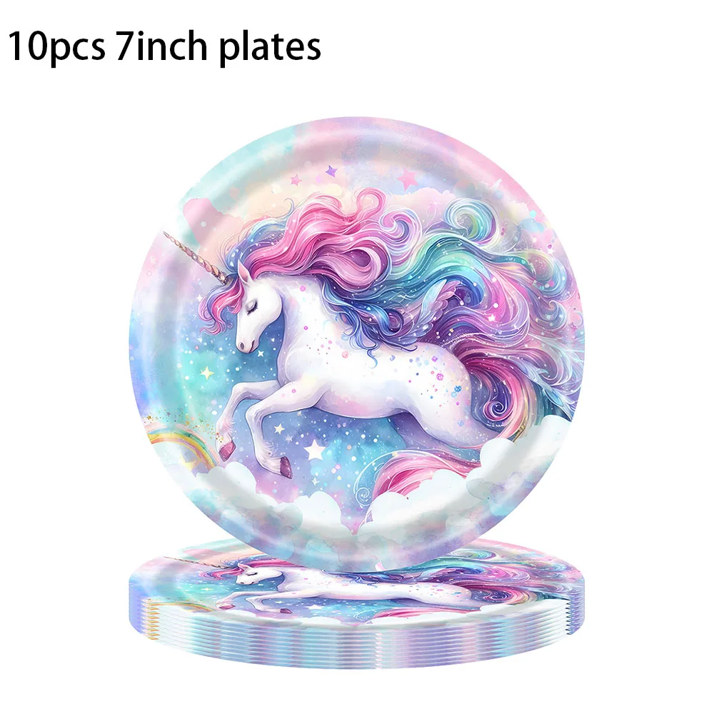Unicorn Party Disposable Tableware paper cup Plate Napkin Unicorn Birthday Party Decor Kids Birthday Party Supplies Baby Shower view 2