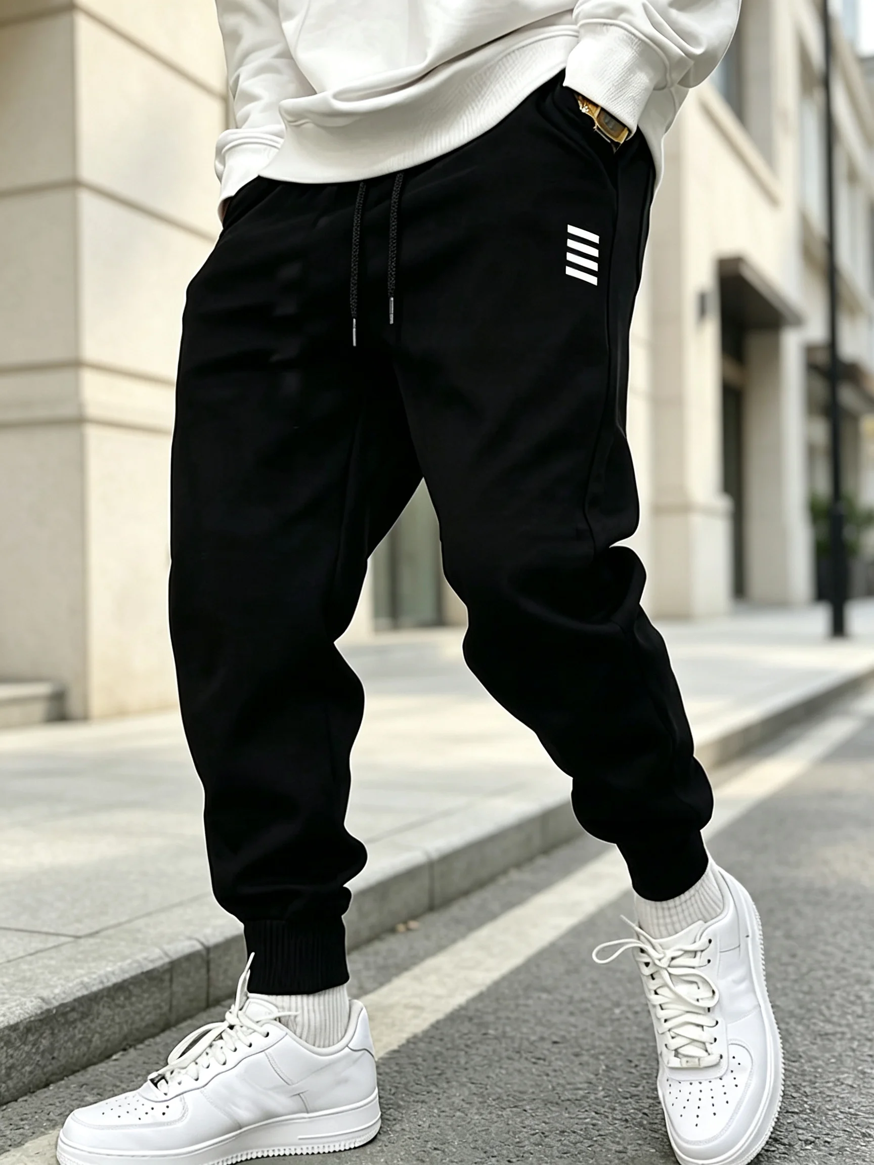 Men Autumn Winter Printed Jogger Pants Soft Elastic Cuff Sweatpants Loose Fit Casual Street Style Sports Daily Wear Bottoms