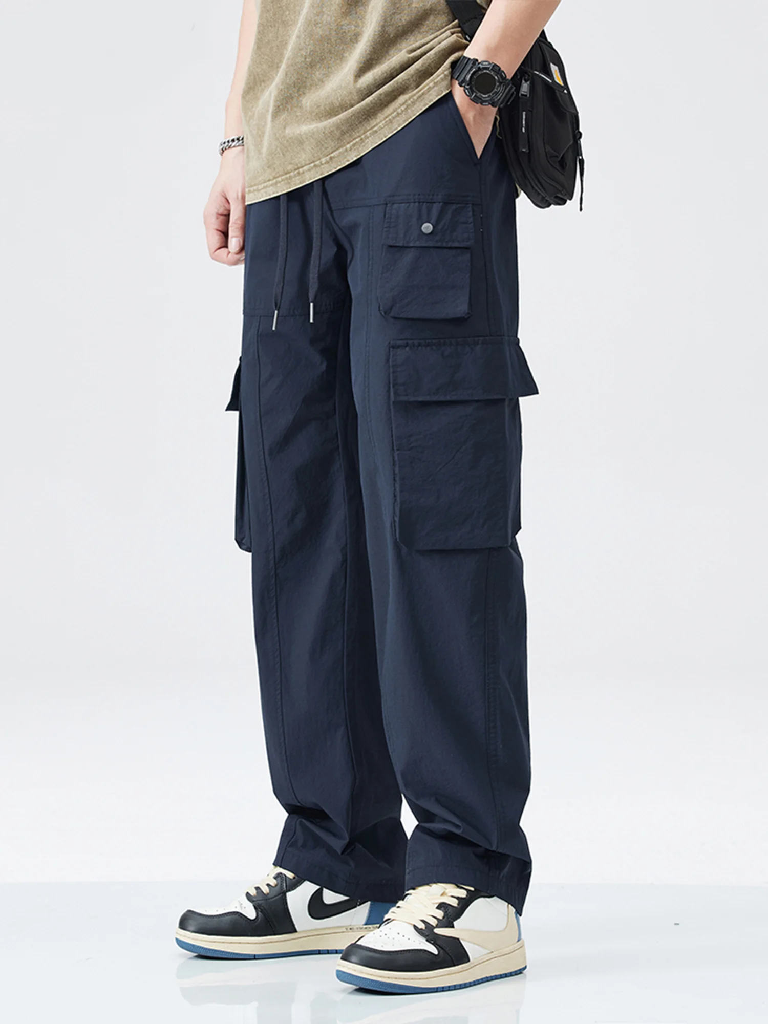 

Мужские рабочие брюки American High Street, лето 2024, свободные повседневные брюки с широкими штанинами, модные брендовые брюки прямого кроя