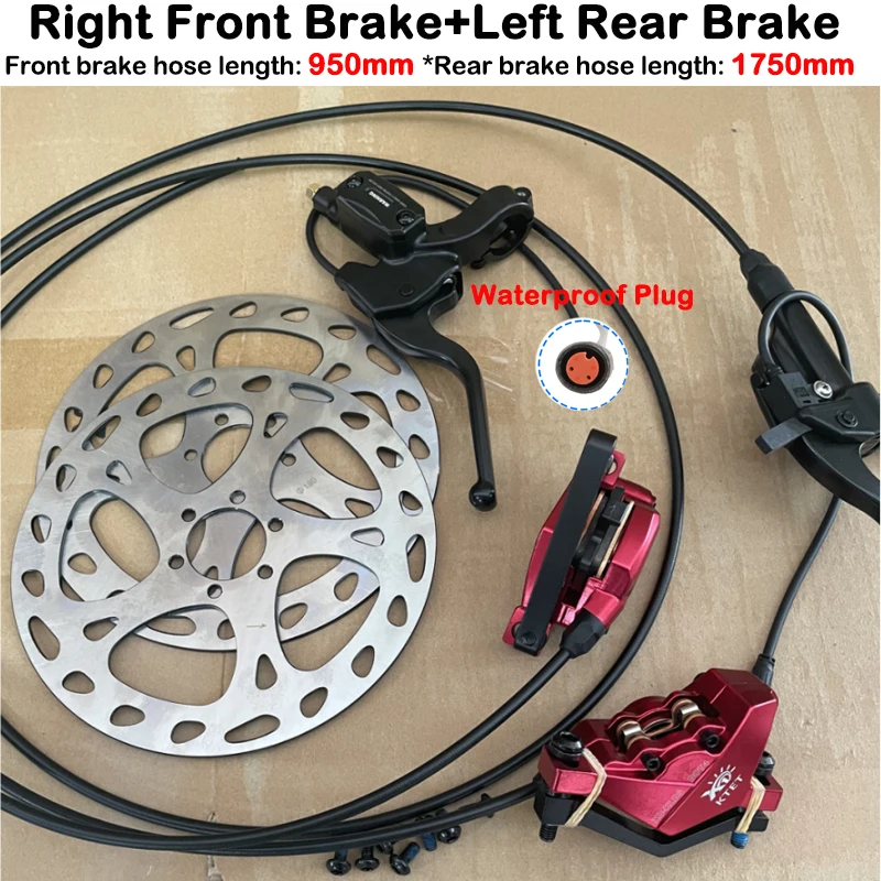 2 Piston Red Ebike Hydraulic Disc Brake Kit Ebike Power Cut Off Brake Level Bicycle Dual Disc Oil Brakes image 3