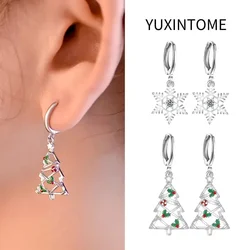 925 Sterling Silver Ear Needle Christmas Tree Pendant Earrings Fashion Snowflake Stud Earrings for Women Fine Christmas Jewelry