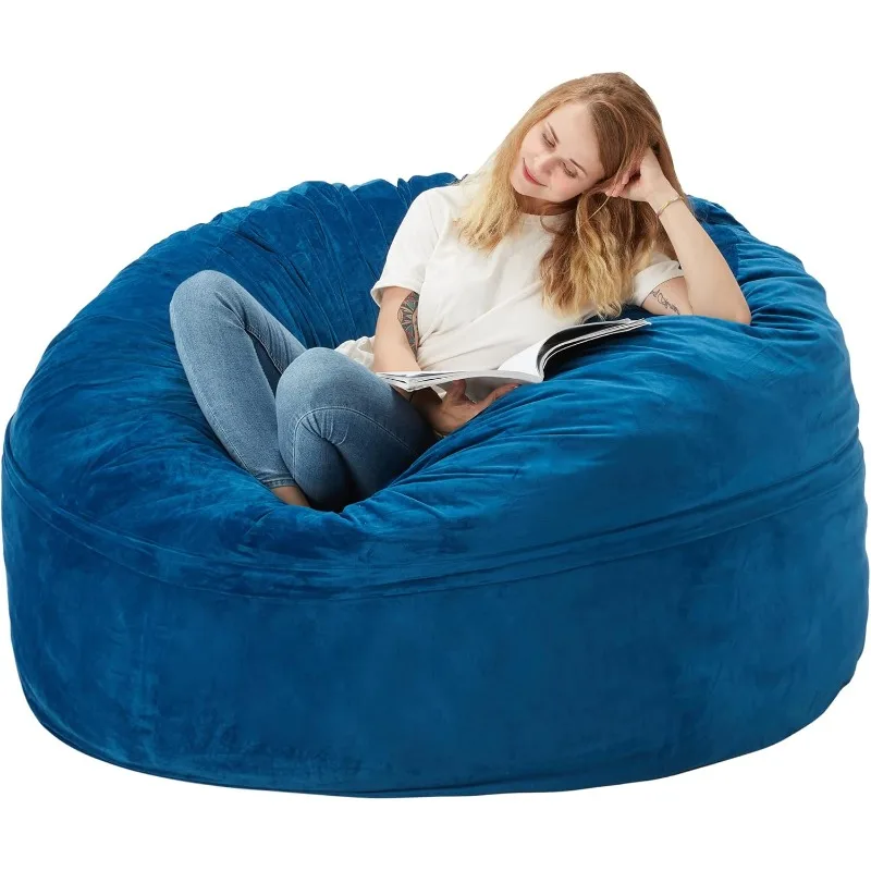 

2025 Bean Bag Chair: Giant Bean Bags with Memory Foam Filled Chairs Soft Sofa with Dutch Velet Cover 6FT(58"×58"×28")-Blue