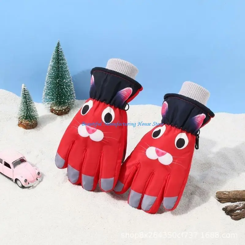 

E56A Kids Skiing Gloves Winter Mitten Cartoon Windproof Snowboard Cycling Glove