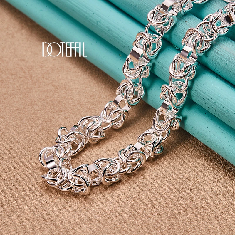 DOTEFFIL 2pcs 925 Sterling Silver Classic Chain Necklace Bracelet Set For Men Women Wedding Engagement Party Jewelry