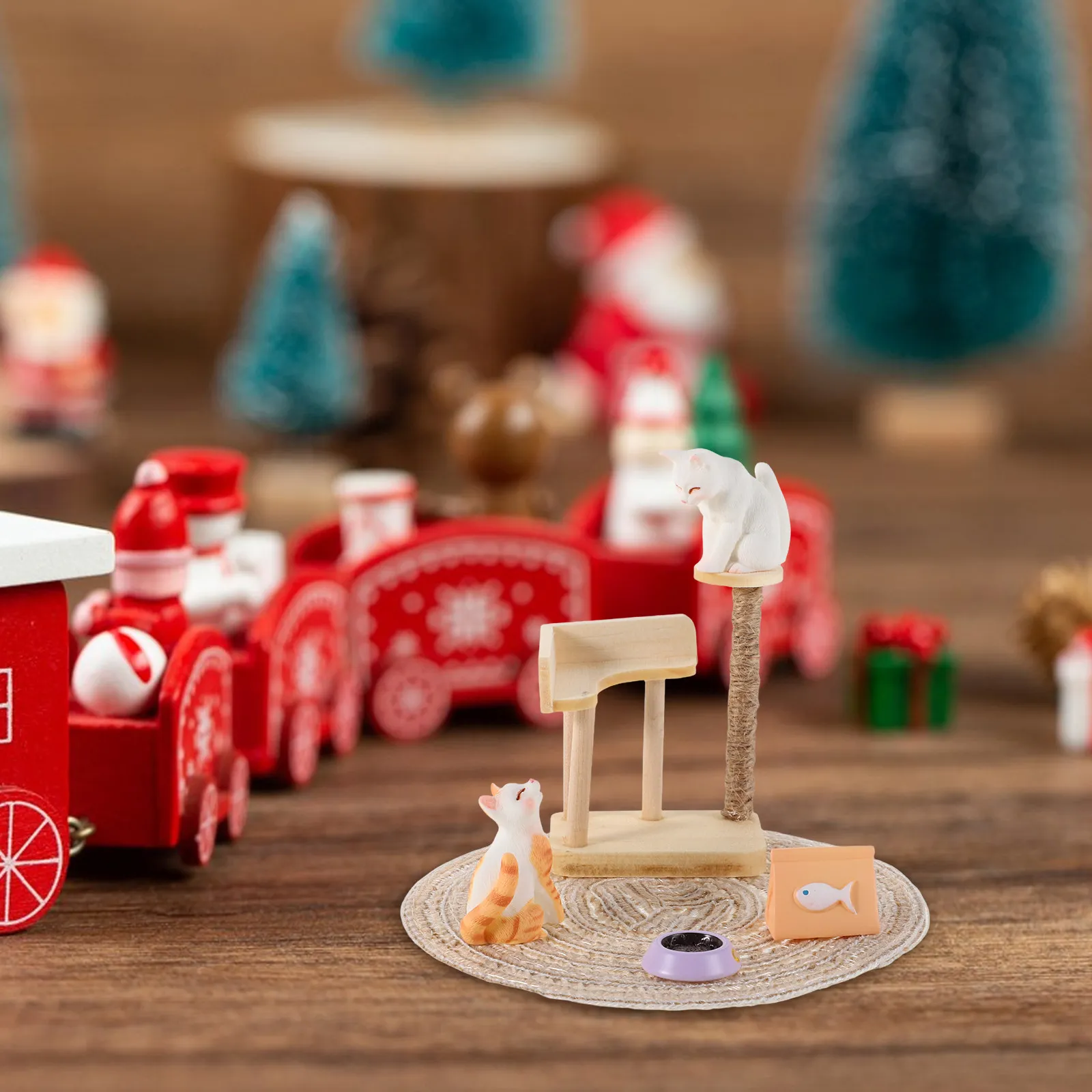 

Набор миниатюрных деревянных игровых комплексов для кошек: реалистичная когтеточка для миниатюрных сцен, фотосъемки и ролевых игр