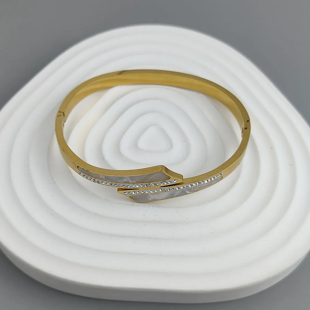 New Cross Zircon White Shell Stainless Steel Gold Plated Bracelet 18K, High Quality Waterproof Couple Bracelet, Wife Gift