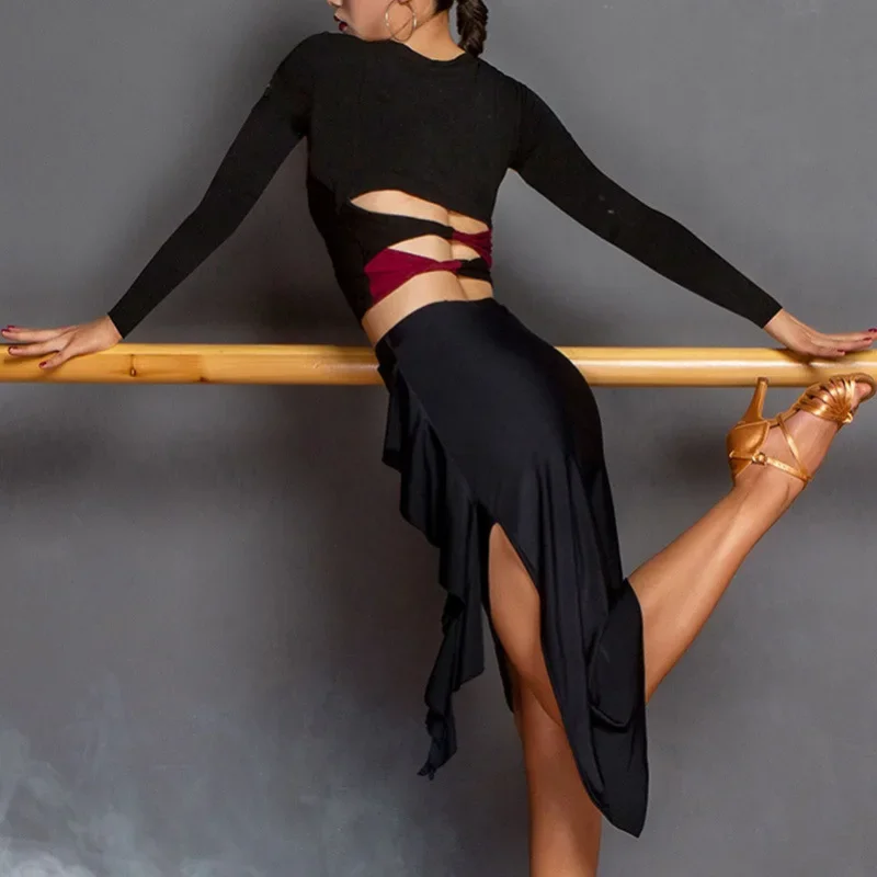 Deia saia de dança latina feminino adulto novo estilo babados saia curta prática roupa de dança saia inferior