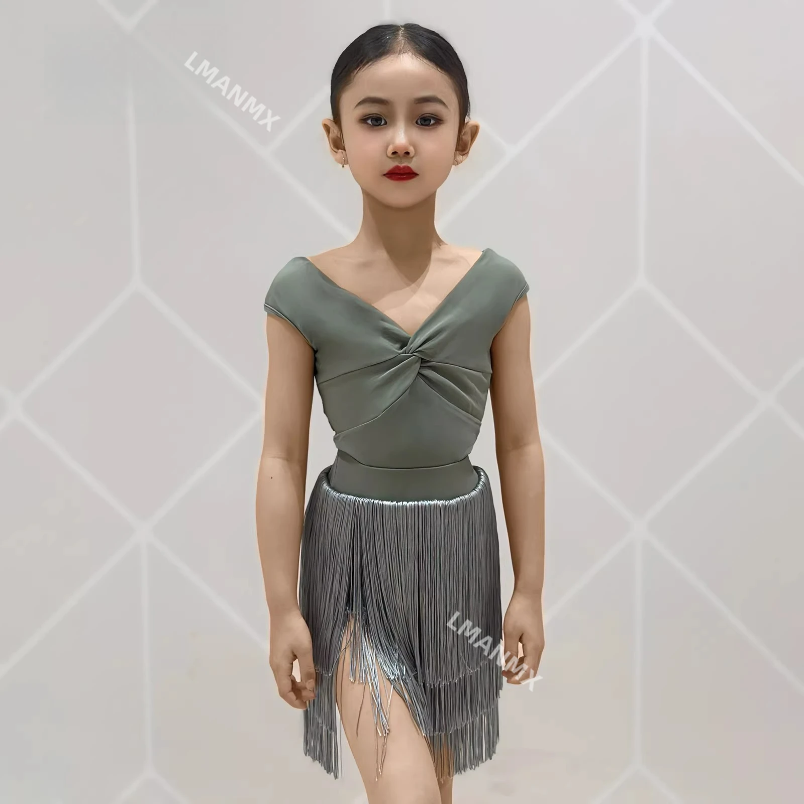 

Новое платье для латиноамериканских танцев для женщин и детей, усовершенствованный тренировочный комплект без рукавов с бахромой, юбка для танцев