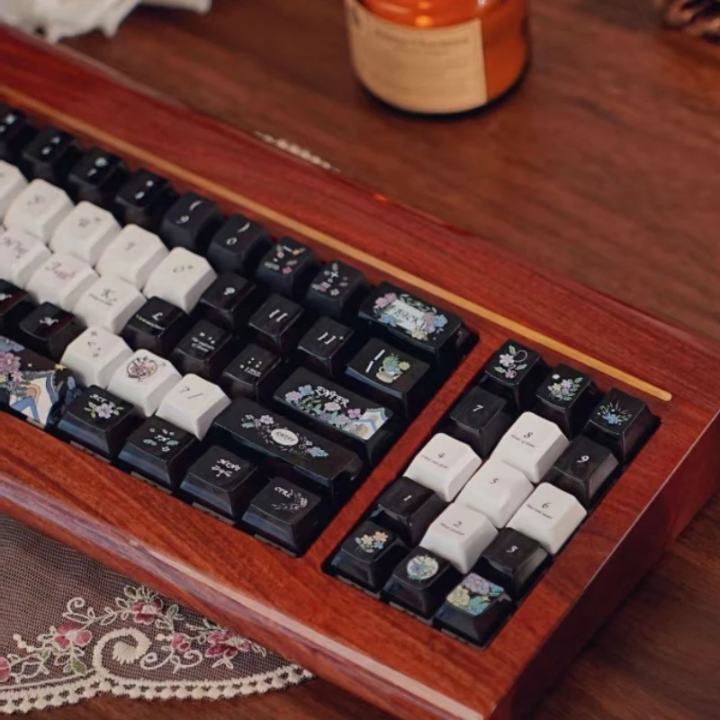 Ink GardenTheme Keycaps Set Customized PBT Sublimation Cherry Profile Keyboard Cap forGamingMechanical Keyboard Accessories