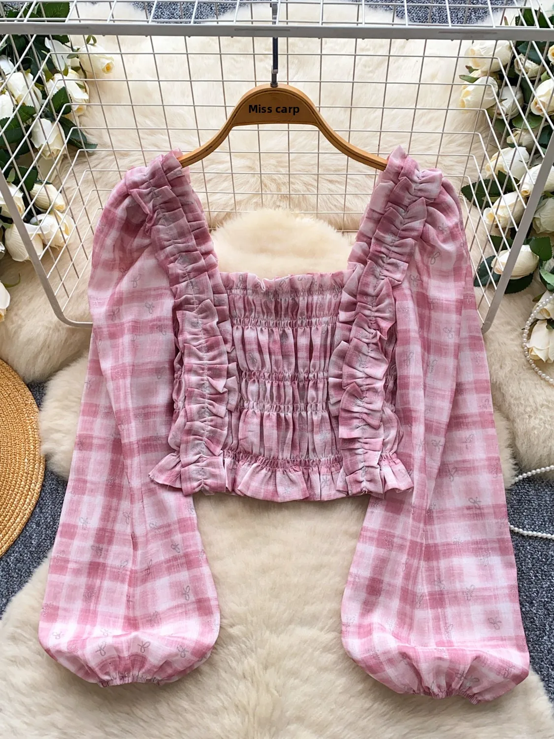 Słodka Bluzka Damska z Kwadratowym Dekoltem, Dopasowany Krój, Jesienna Moda, Mały Rozmiar, Modna, Styl Koreański, Oddychająca...