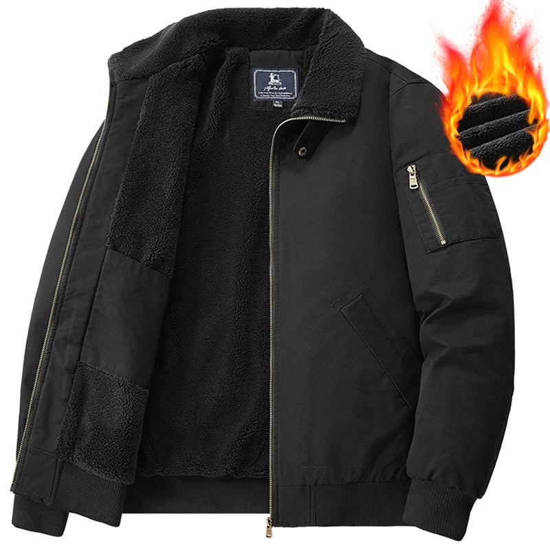 Men's Fleece Cargo Jackets Multi-pocket 100% Cotton Padded Warm Top Thickened Winter Casual Outdoor Windbreaker Coat Parkas Men
