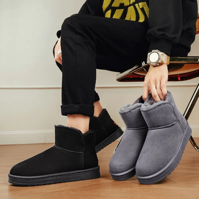 

Winter Snow Boots with Fleece Warmth Mid-top Flat Bottom Solid Color and Soft Couple Style Anti-slip and Silent Outdoor Boots