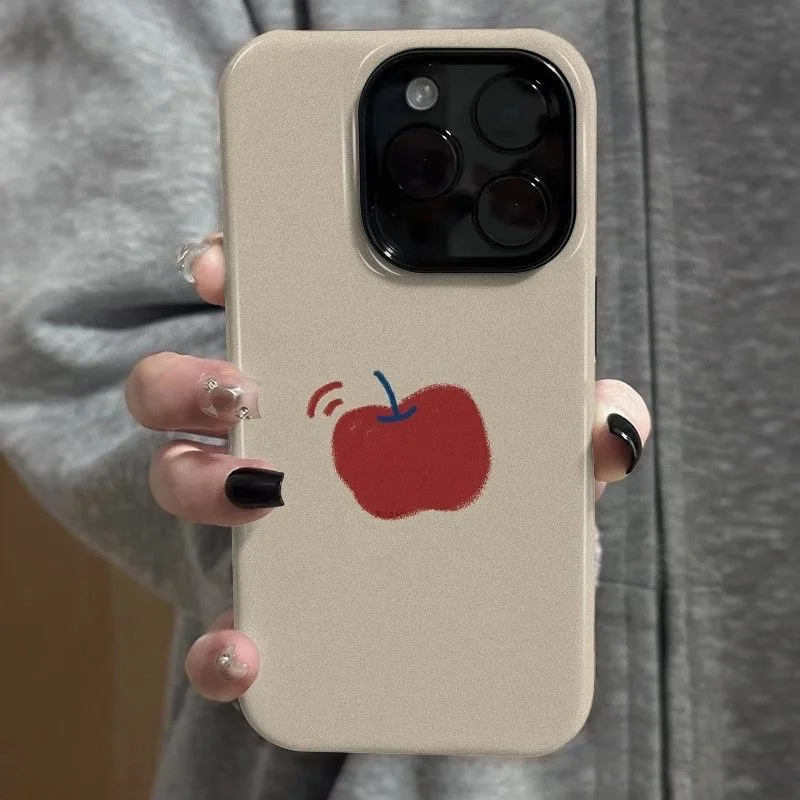 

Ins Red Apple Brown Background Case for IPHONE 17 16ProMax 15 14 13 12 11 PRO Plus Acrylic TPU Two in One Magnetic Phone Cases