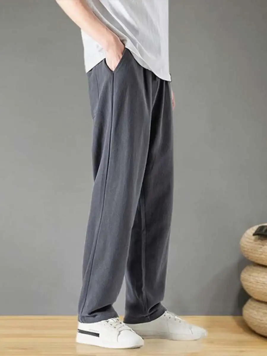 กางเกงขายาวผ้าฝ้ายลินินทรงหลวมสำหรับผู้ชาย สไตล์ลำลอง เหมาะสำหรับฤดูใบไม้ผลิ ฤดูใบไม้ร่วง และฤดูร้อน ระบายอากาศได้ดี สวมใส่สบาย