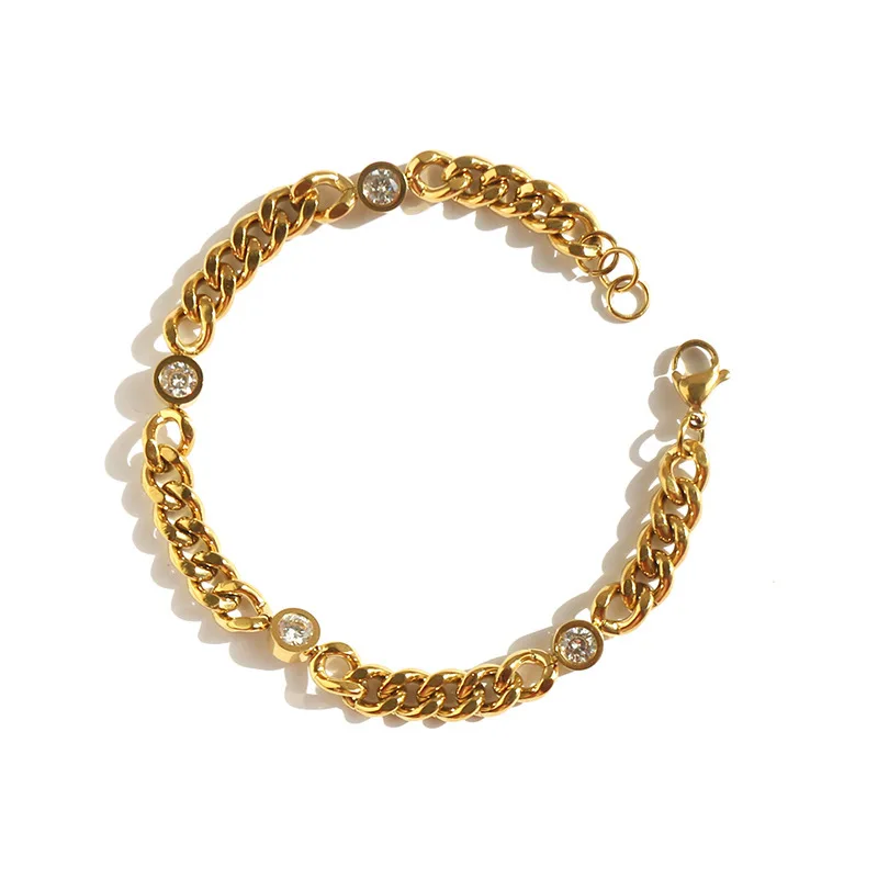 

New fashion trend Simple retro geometric round diamond gold chain European and American style fashionable simple coarse bracelet