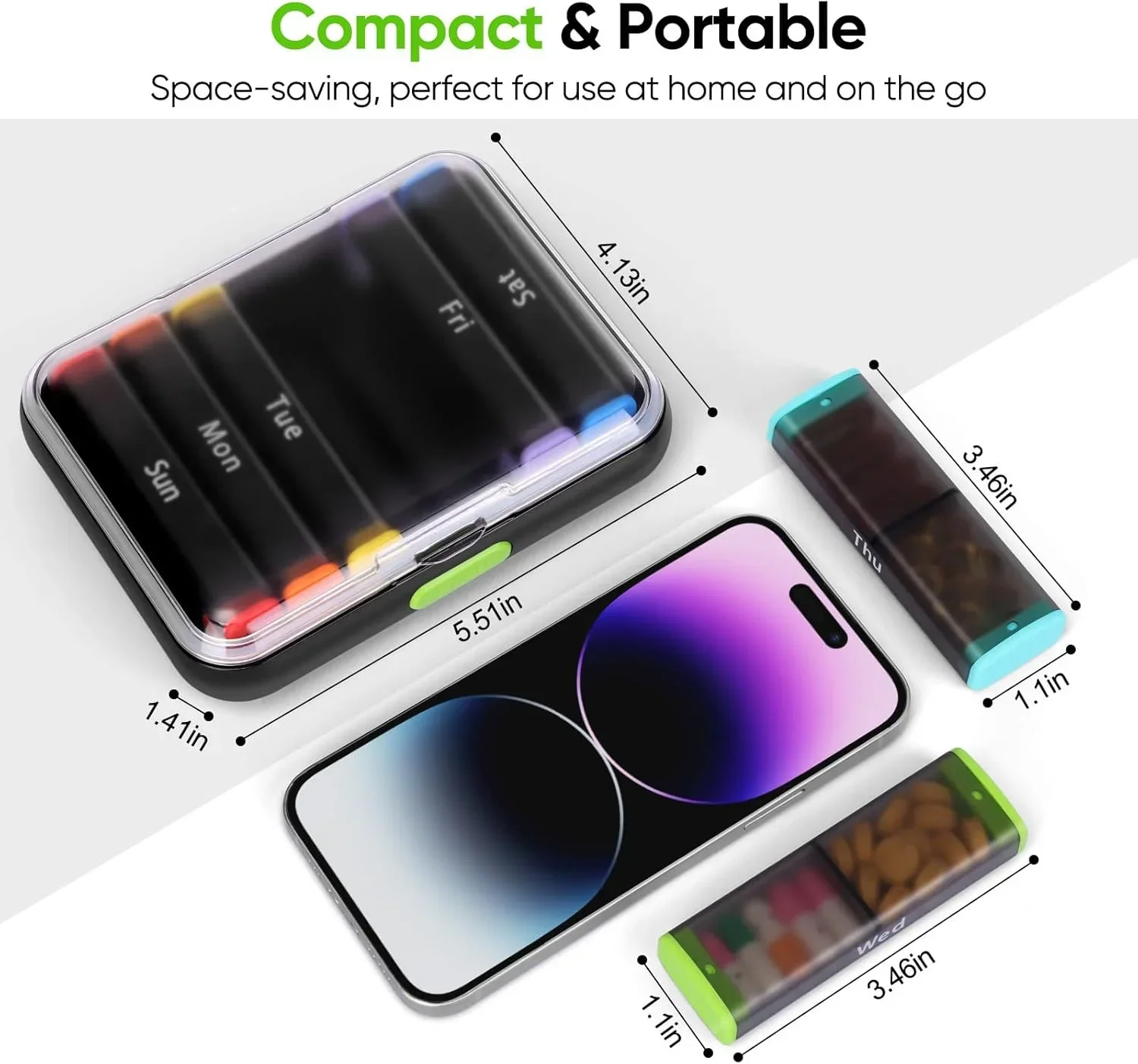 Scatola per medicinali Settimanale Portapillole per 7 giorni con grandi aperture su un lato per una custodia facile da usare per farmaci, vitamine, pesci